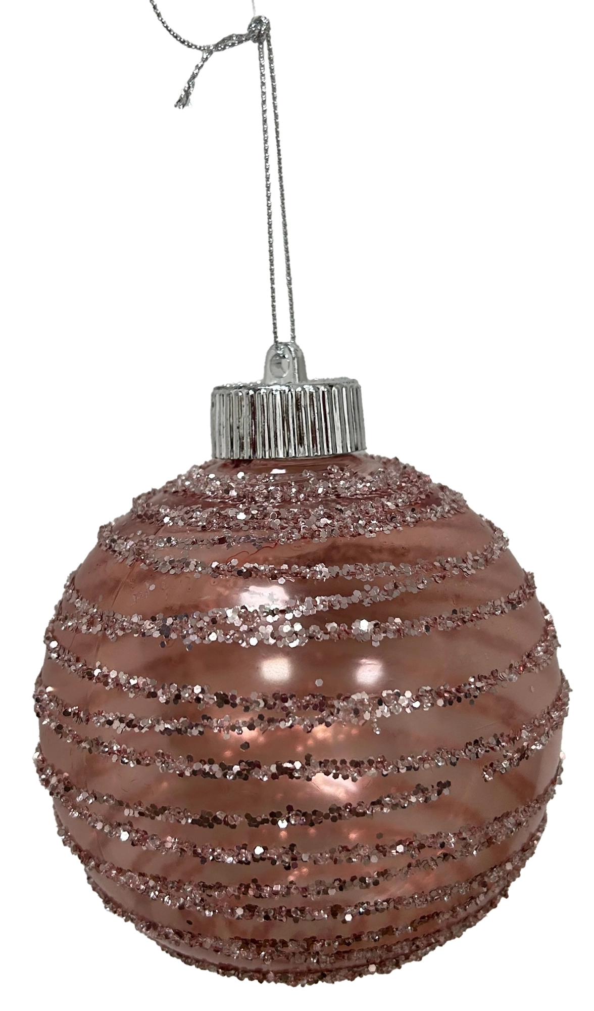 Bola Natal Transparente Glitter Rose 8cm 4un Ht4609 Rio Master