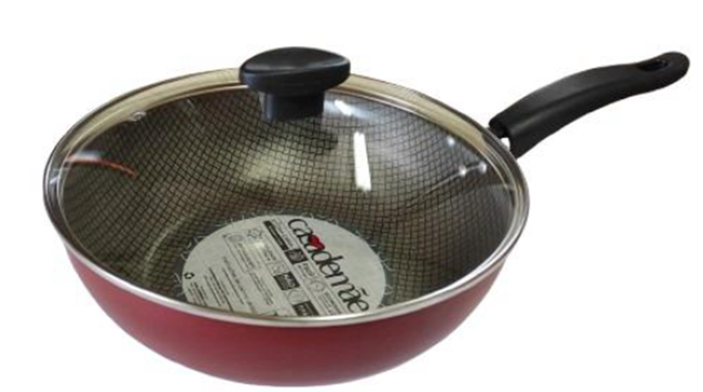 Frigideira Wok Casa De Mae Cl Aa C/ Tampa De Vidro Cereja N.28