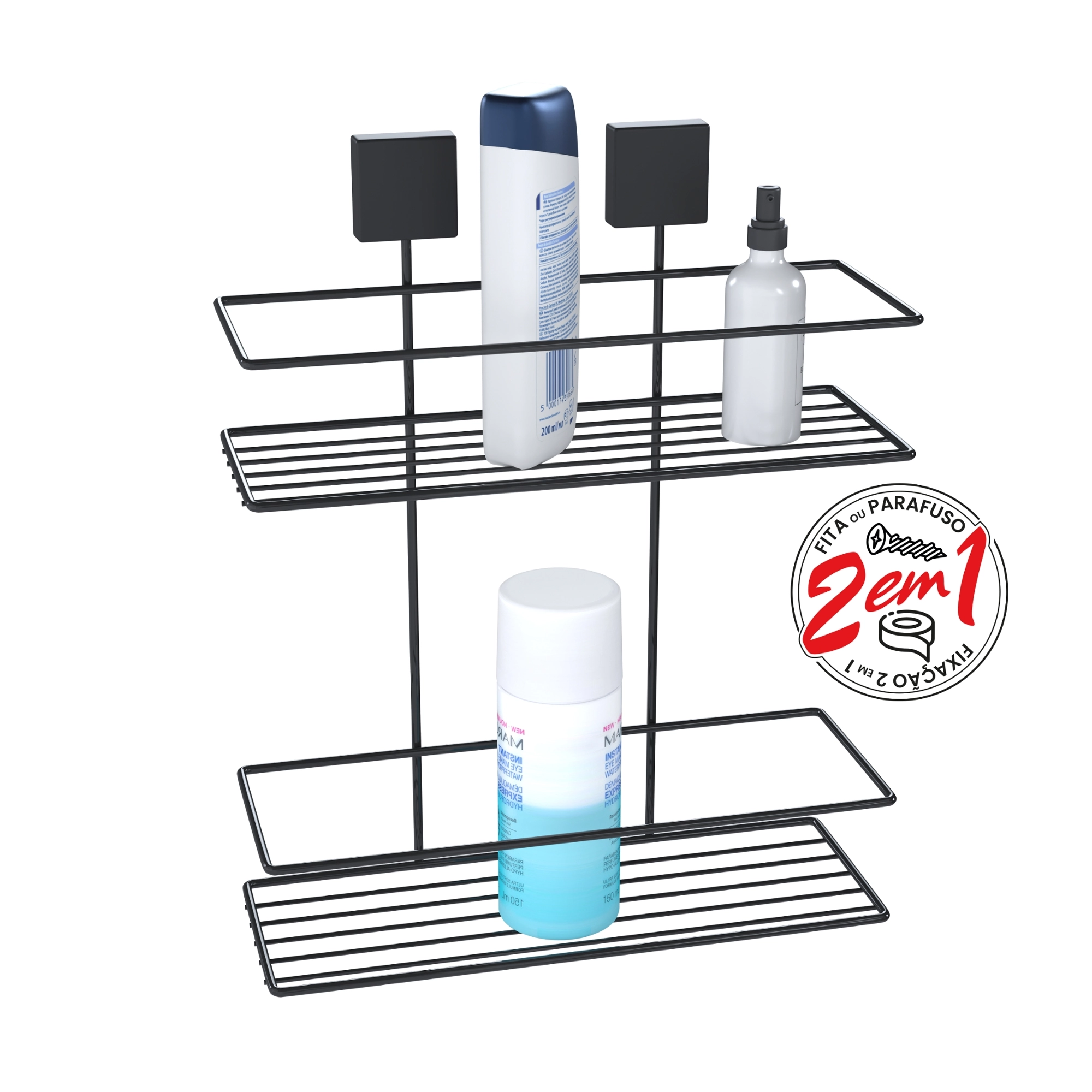 Suporte Shampoo Retangular Duplo Exclusive Fort Fix Preto Or0276 Dicar