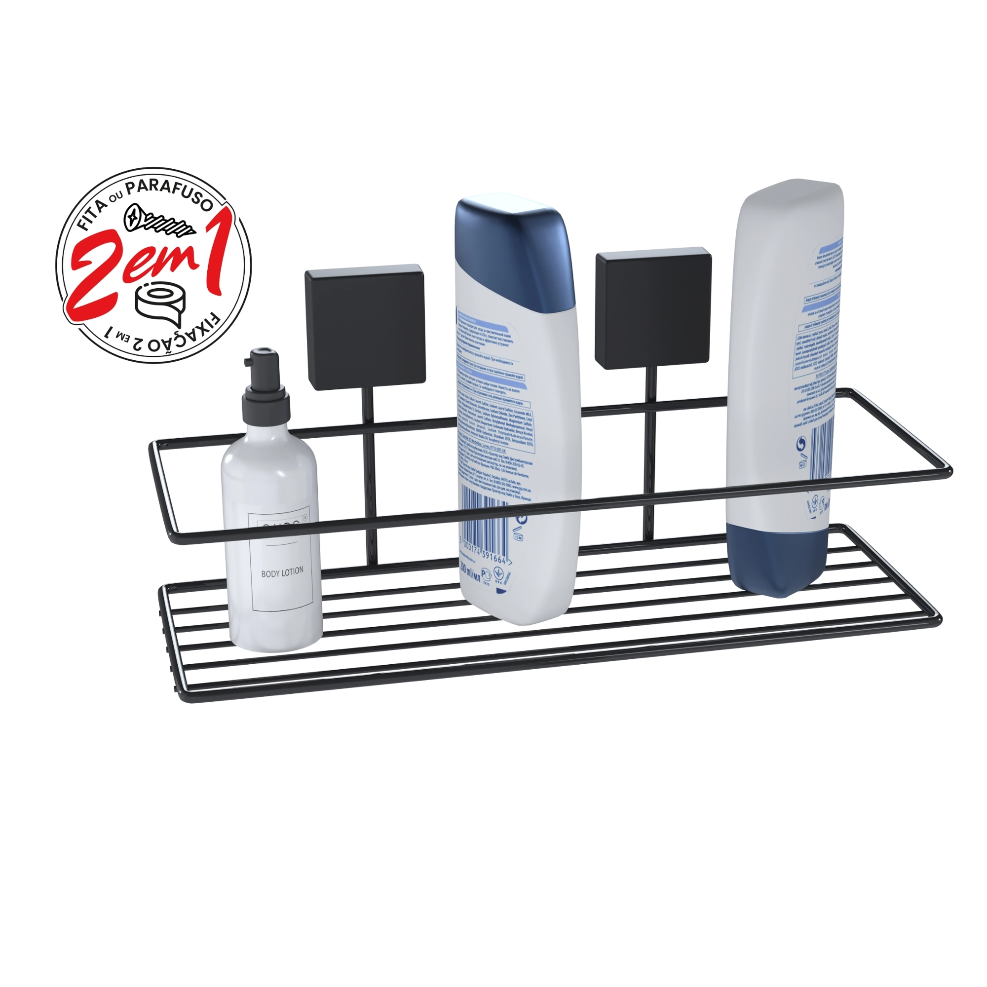 Suporte Shampoo Retangular Exclusive Fort Fix Preto Or0279 Dicarlo