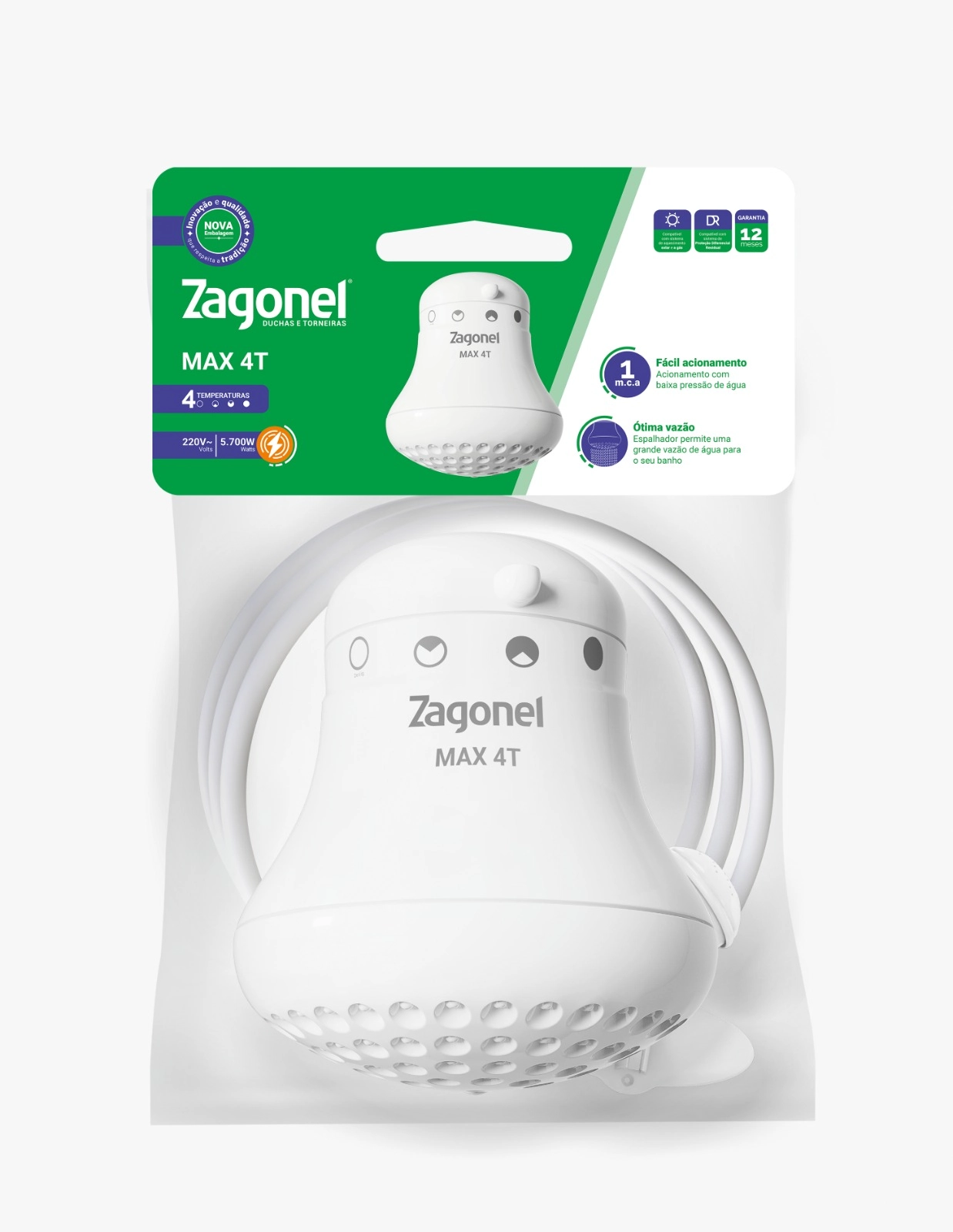 Ducha Max Zagonel 4 Temperatura 5700w 220v Branco Un