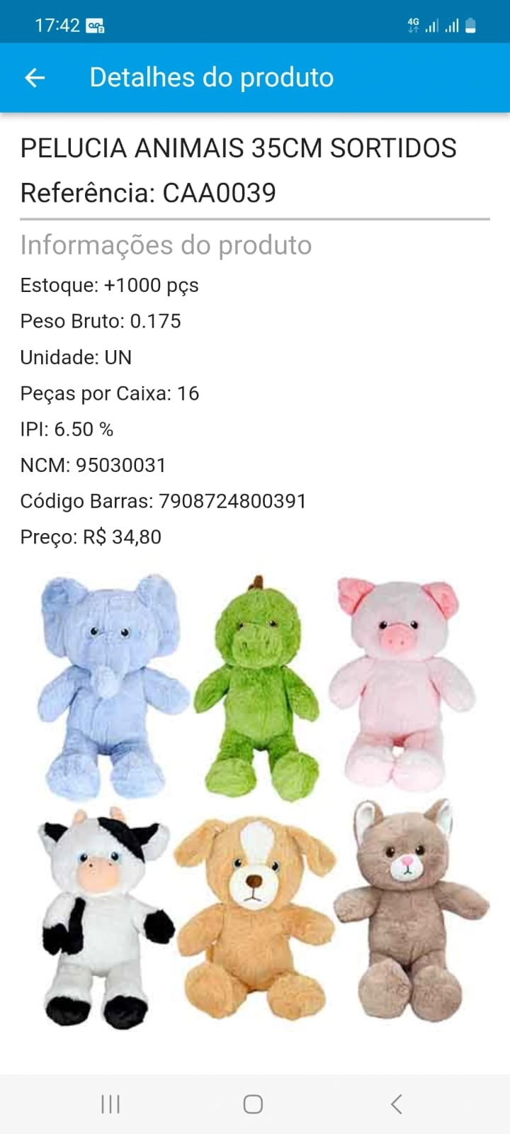 Pelucia Animais 35cm Sortidos