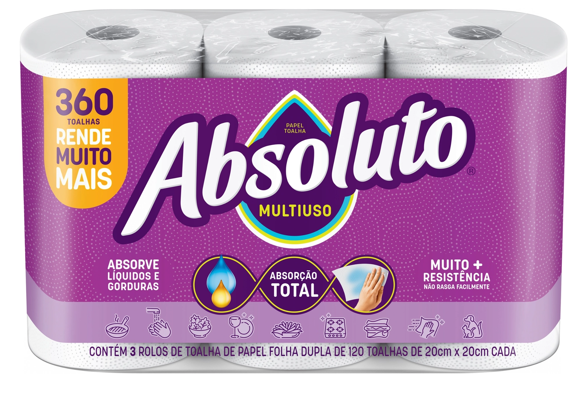 Toalha Papel Absoluto Multiuso 3rl 360fl