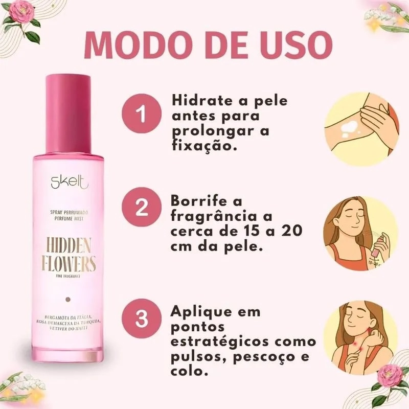 Body Splash Hidden Flowers 100ml Rosa Escuro Skelt