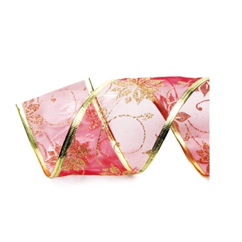 Fita Natal Voal Flores Verm/our 6,3x914cm 1717009