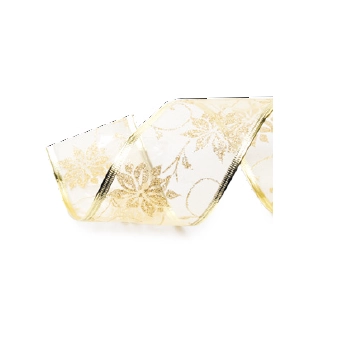 Fita Natal Voal Flores Ouro 3,8x914cm Ref.1716974