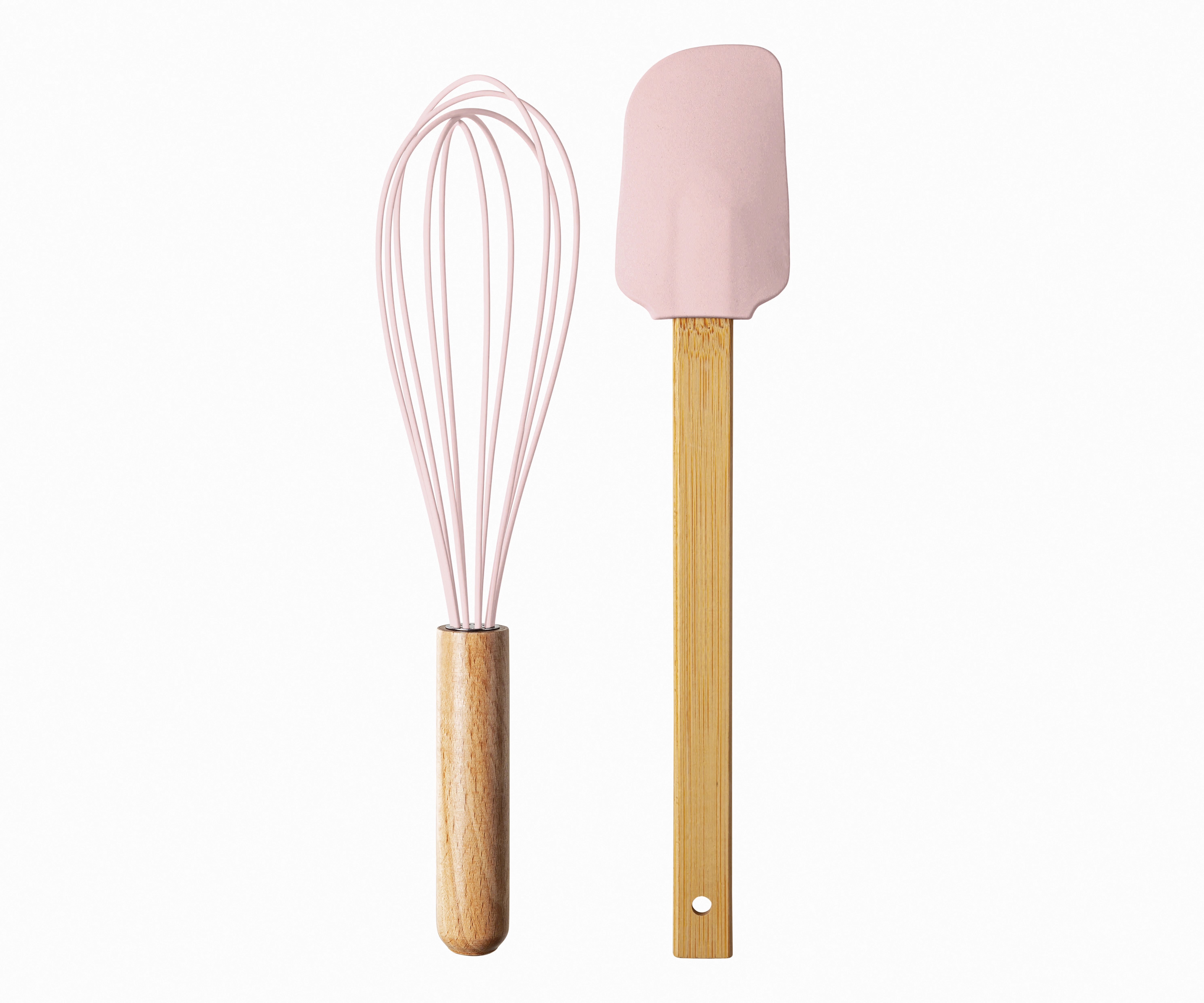 Kit Espatula E Fue Silicone Uz Cabo Bambu Rosa