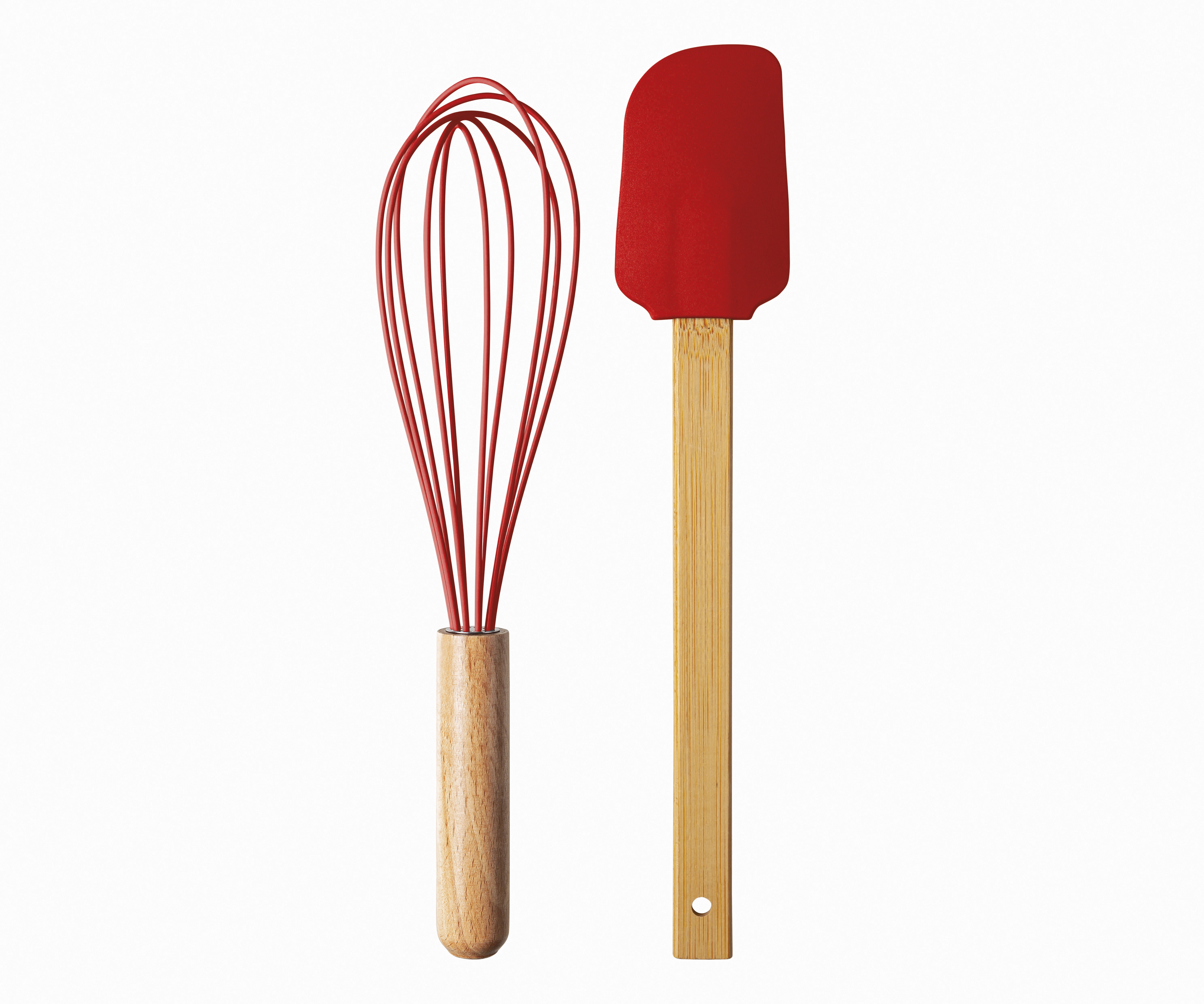 Kit Espatula E Fue Silicone Uz Cabo Bambu Vermelho