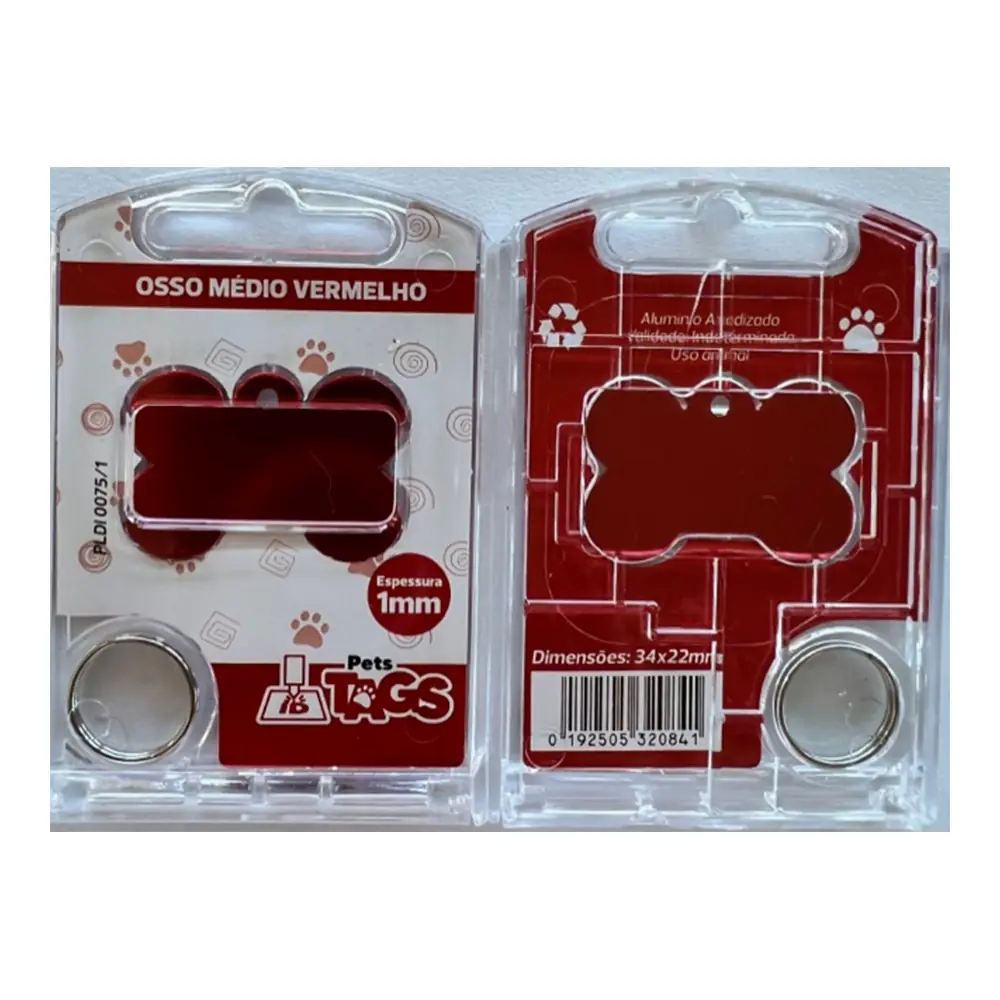 Pingente Pettags Osso Medio Vermelho