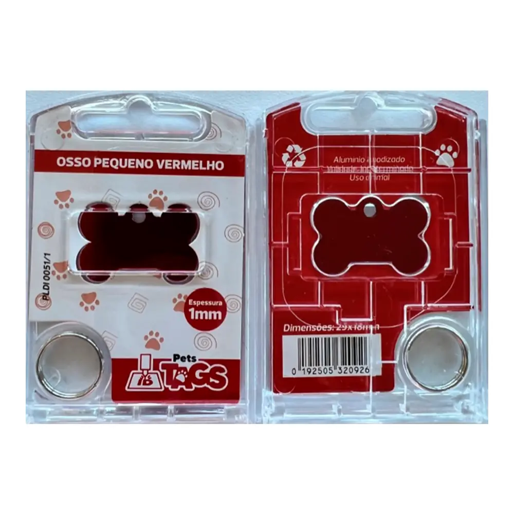 Placa Petstags Osso Pequeno Vermelho