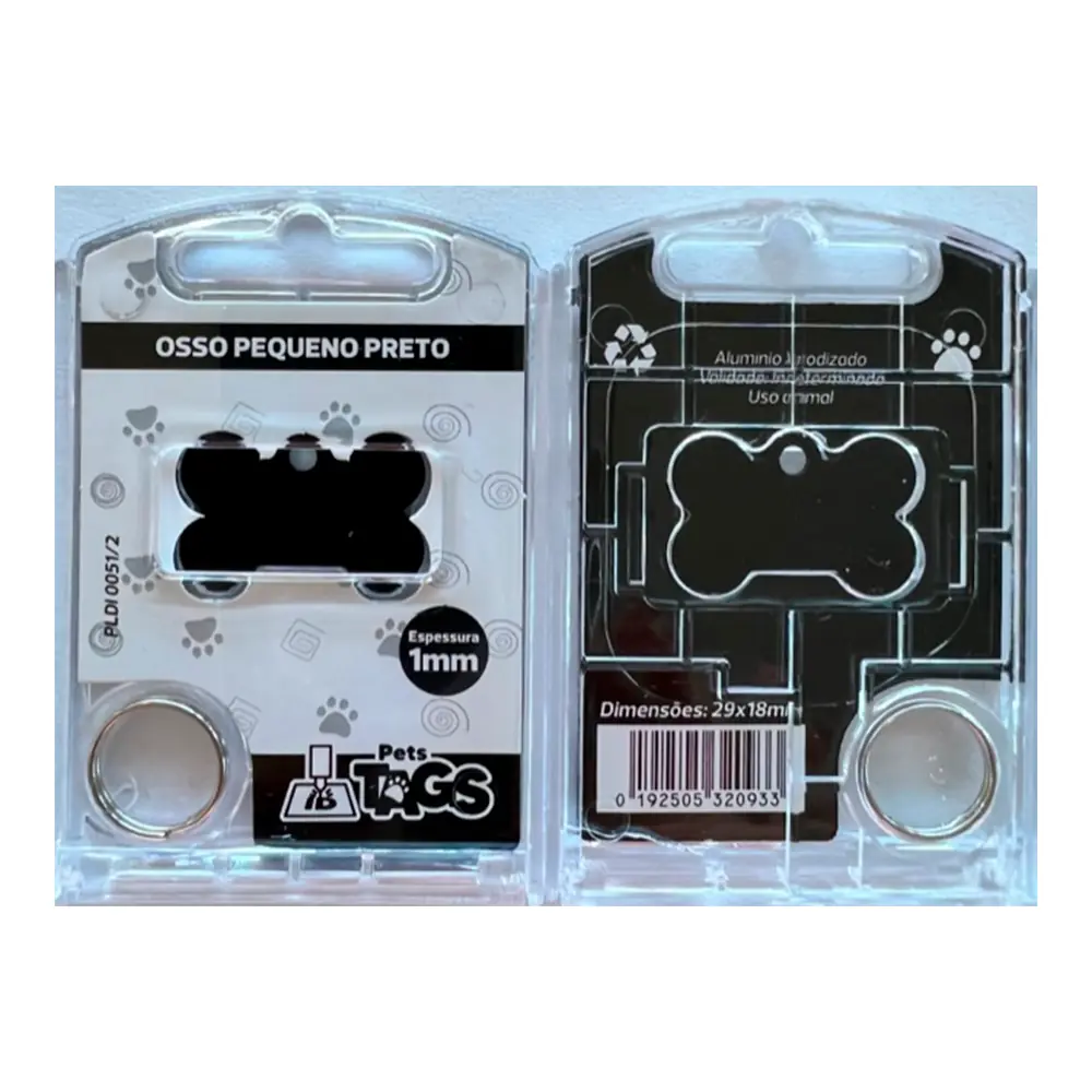 Placa Petstags Osso Pequeno Preto