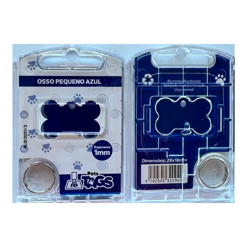 Placa Petstags Osso Pequeno Azul