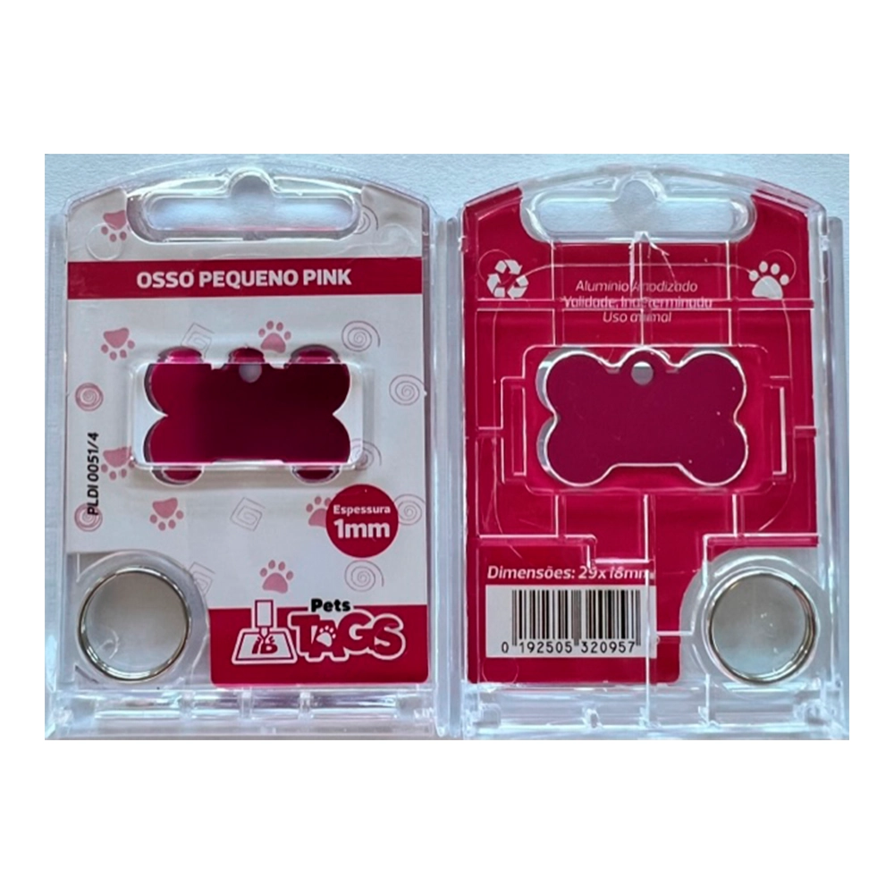 Placa Petstags Osso Pequeno Pink