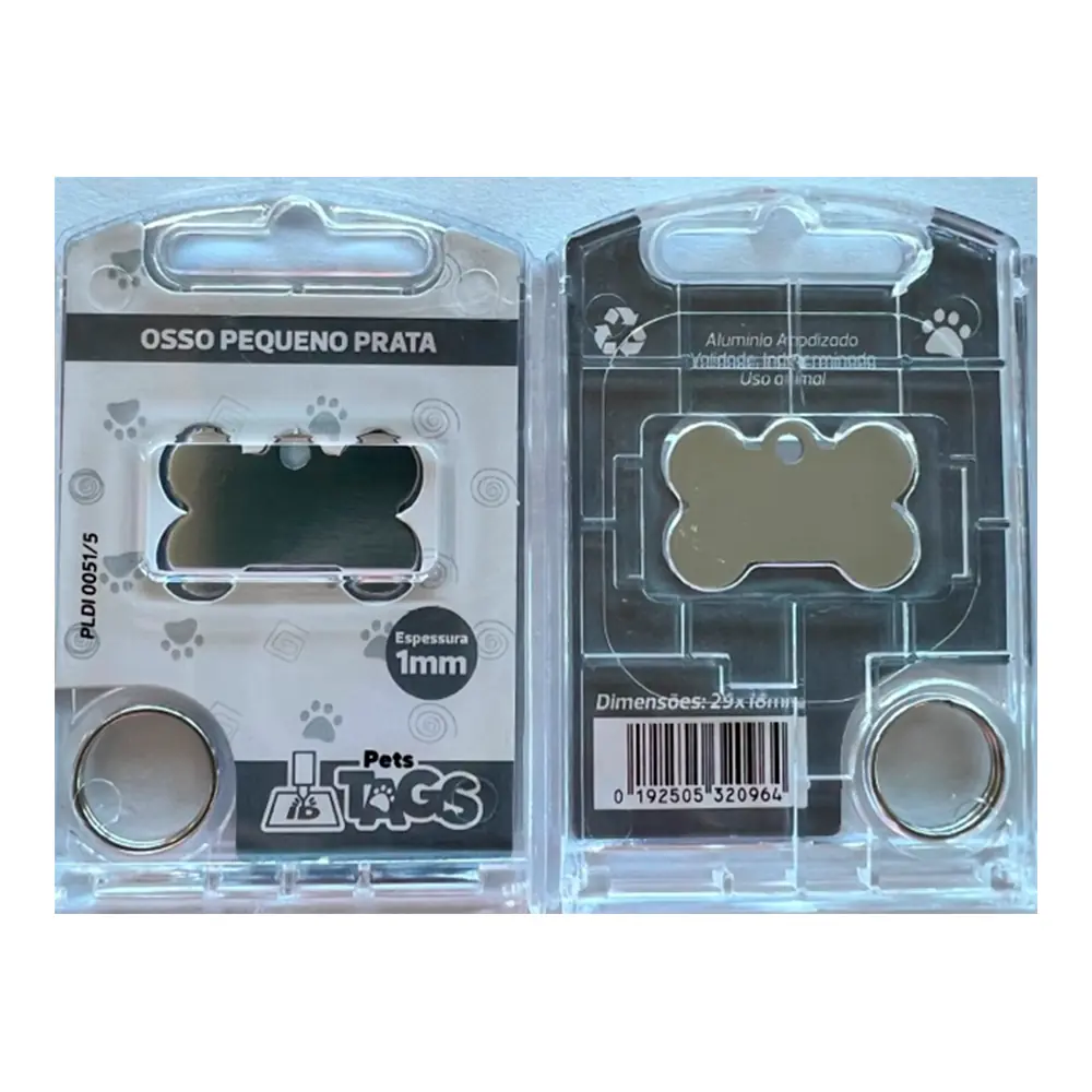 Placa Petstags Osso Pequeno Prata