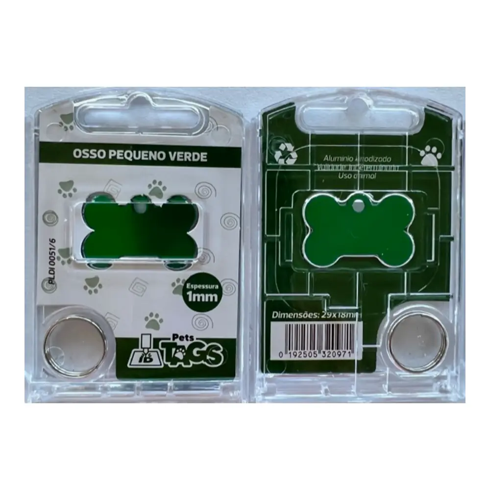 Placa Petstags Osso Pequeno Verde
