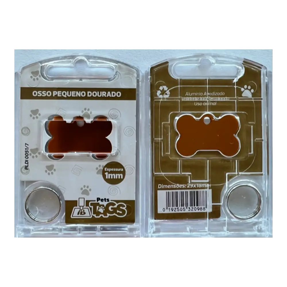 Placa Petstags Osso Pequeno Dourado