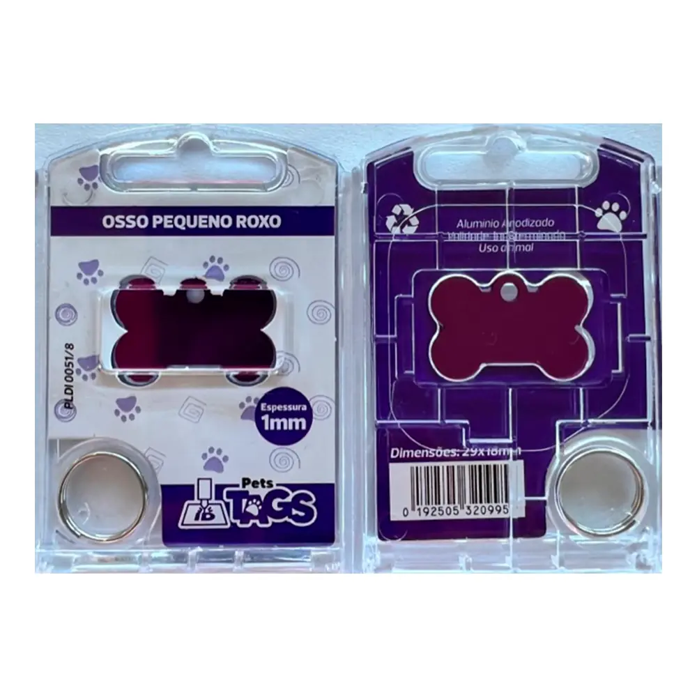 Placa Petstags Osso Pequeno Roxo