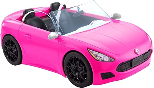 Barbie Convertible 2 Seater Vehicle, Pink Car With Rolling Wheels Realistic Details, Gift For 3 To 7