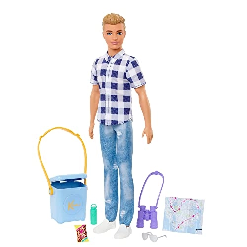 Barbie It Takes Two Ken Camping Doll Wearing Plaid Shirt, Jeans And White Sneakers, With Camping Acc