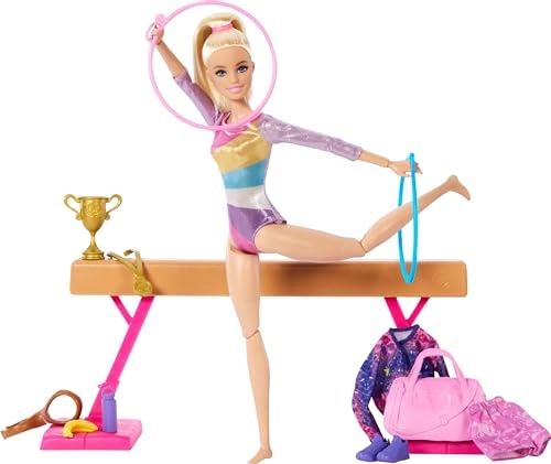 Barbie Gymnastics Doll Accessories, Playset With Blonde Fashion Doll, C Clip For Flipping Action, Ba