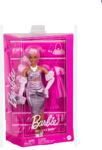 Barbie Deluxe Style Doll 1 In Barbiecore Outfit, Pink Hair And Glossy Pink Dress With Accessories Li