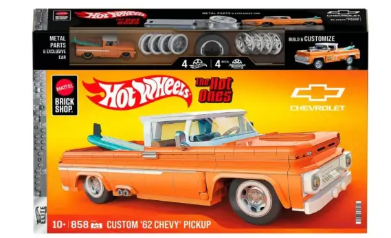 Mattel Brick Shop Hot Wheels Jogo De Construção Elite Custom Chevy Pickup Em Escala 1:16 Com Placa D