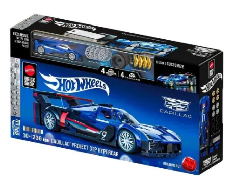 Mattel Brick Shop Hot Wheels Speed Series Building Set, Cadillac Project Gtp Hypercar With 236 Piece