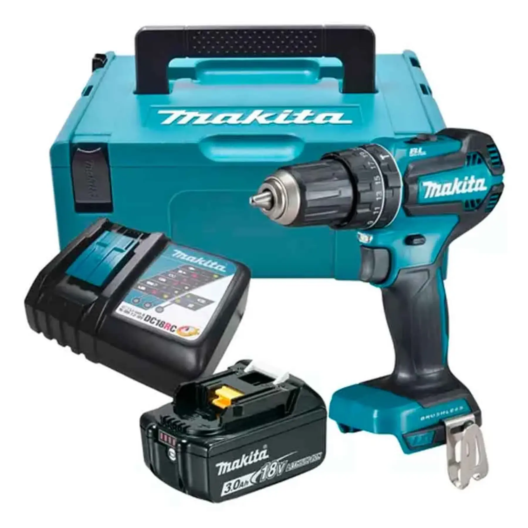 Parafusadeira e Furadeira de Impacto Makita a Bateria Brushless com Maleta e Carregador 18V 13mm DHP485RF1J