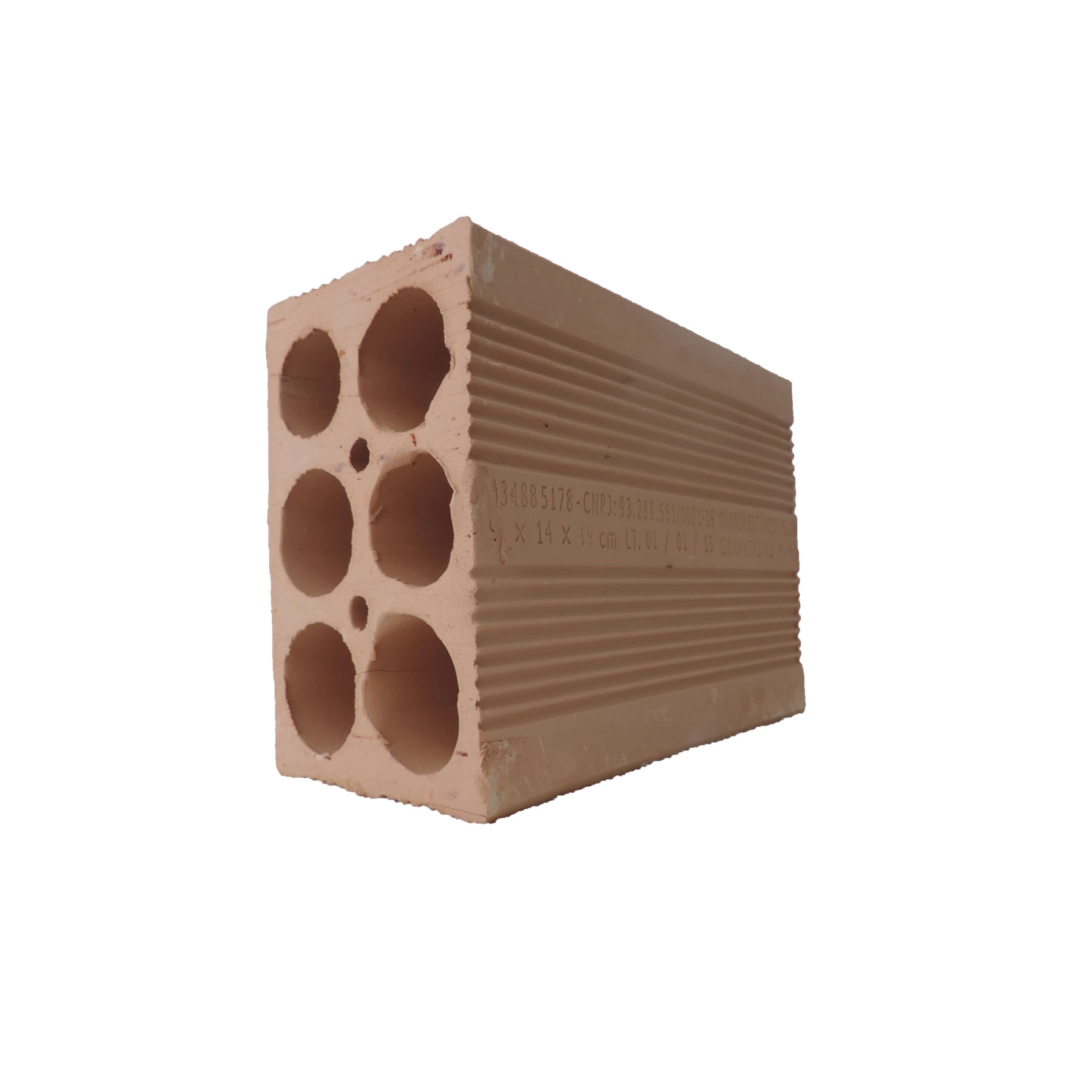 Tijolo Cerâmico 6 Furos Gaúcho com Friso para Reboco Vermelho 9x14x19cm Olaria Estância