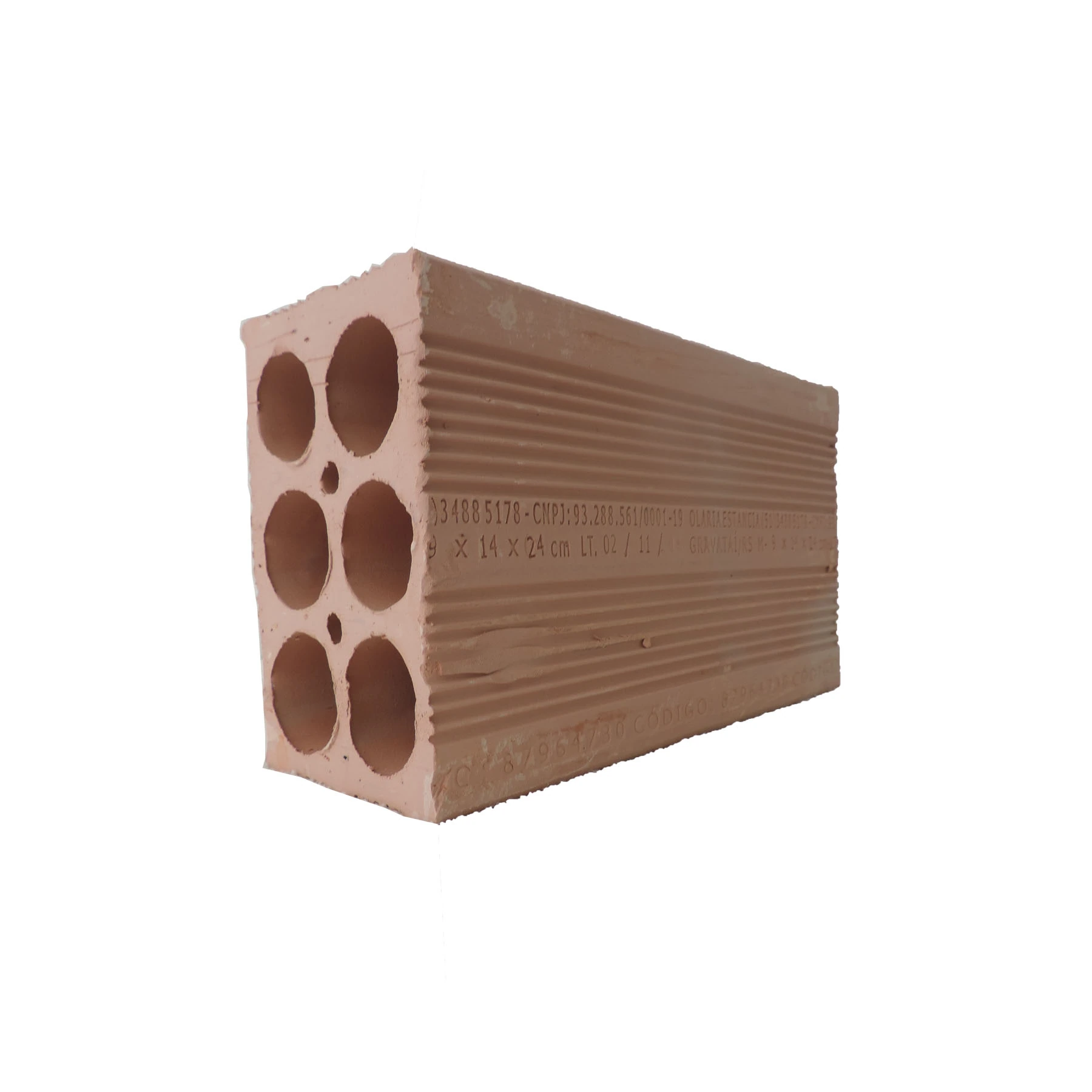 Tijolo Cerâmico 6 Furos Gaúcho com Friso para Reboco Vermelho 9x14x24cm Olaria Estância