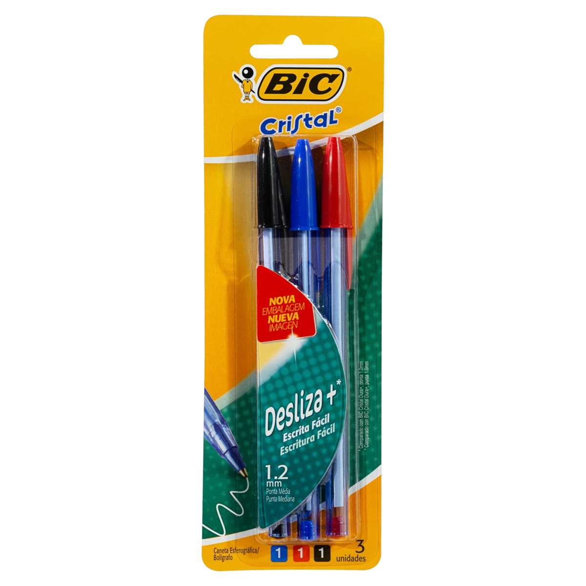 Caneta Esferográfica Ponta Média Bic Cristal 3 Unidades