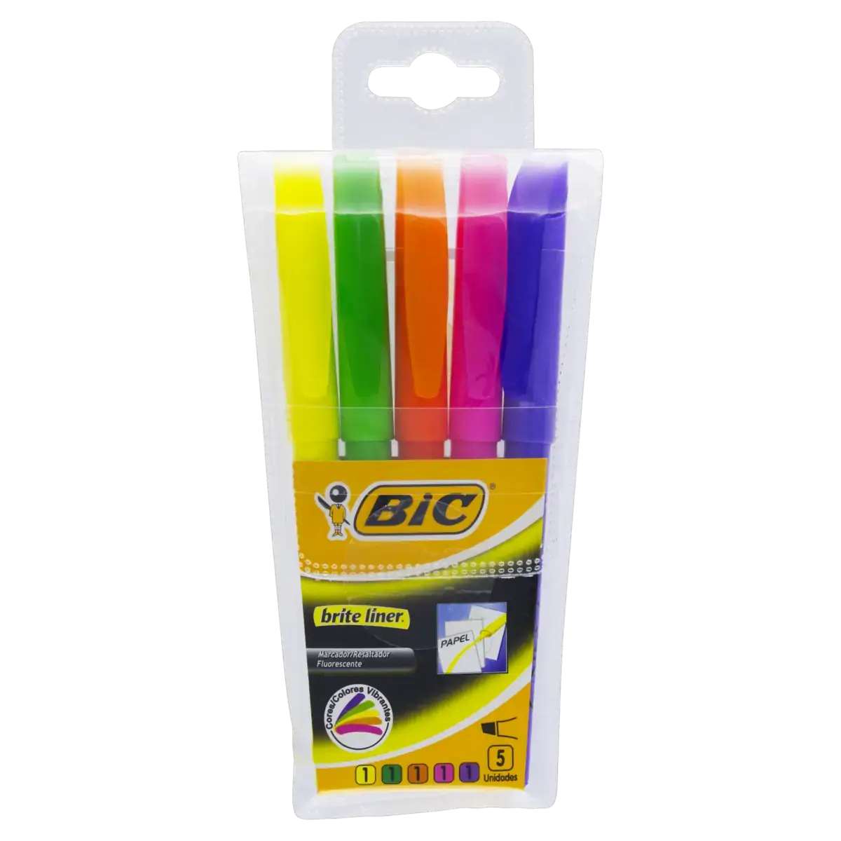 Marcador De Texto Fluorescente Chanfrado Brite Liner Bic 5 Unidades