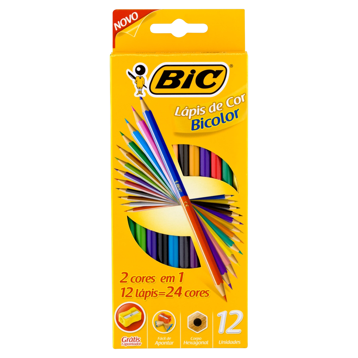 Lápis De Cor Bicolor 24 Cores Bic 12 Unidades Grátis 1 Apontador