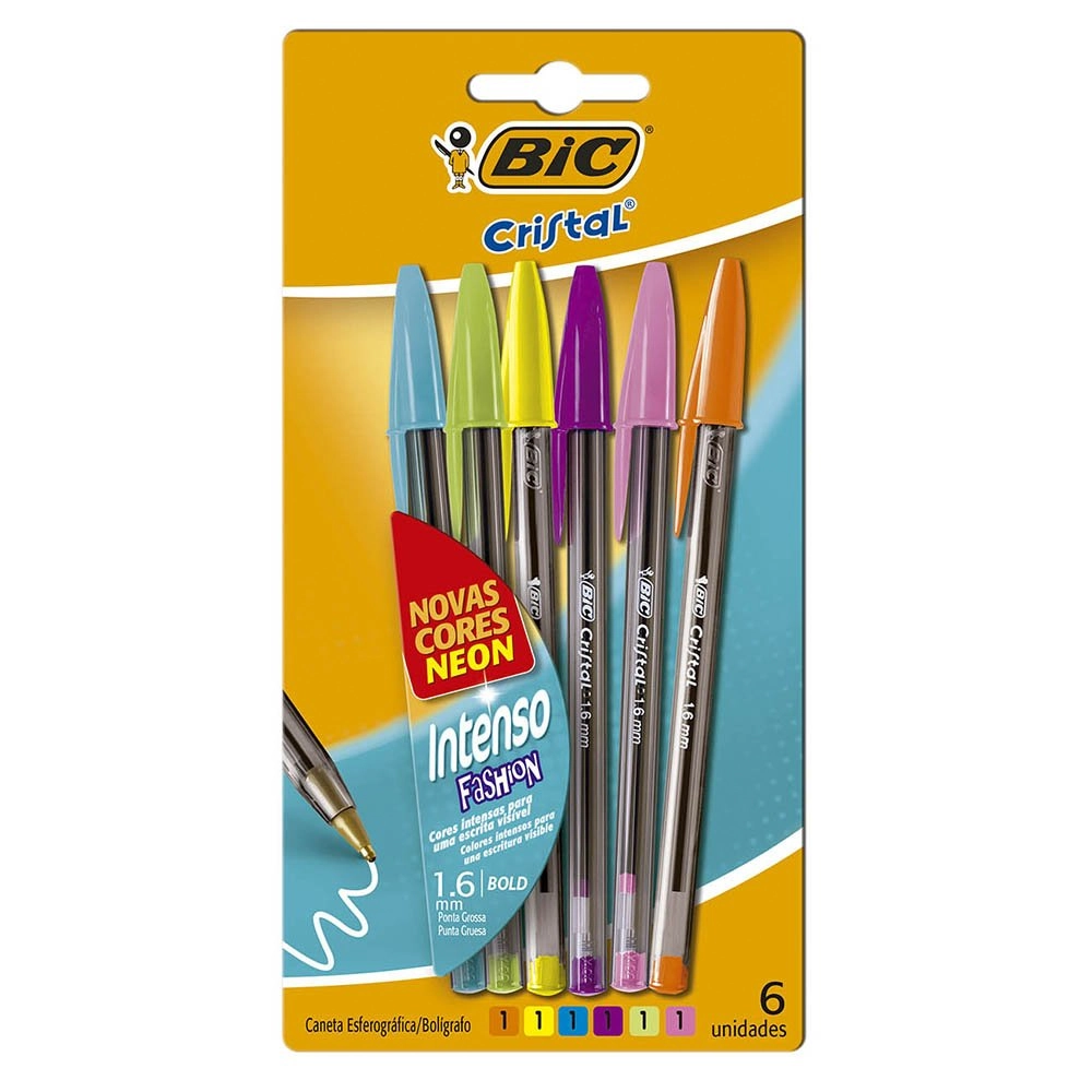 Caneta Esferográfica Ponta Grossa Intenso Fashion Bic Cristal 6 Unidades