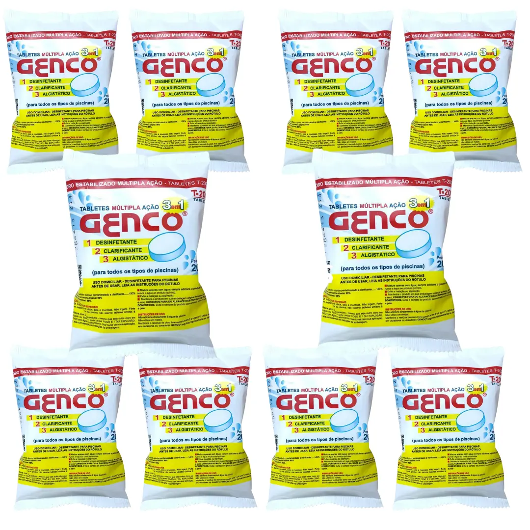 Kit 10 Pastilha Genco Cloro 3x1 Tripla Ação 200g P/ Piscina