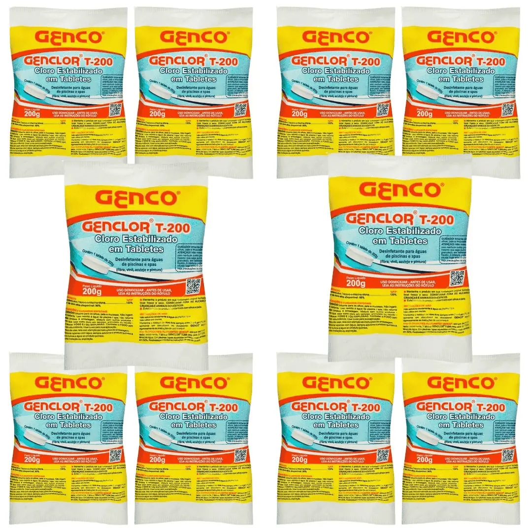 Kit 10 Pastilha Genco Genclor T 200g Para Piscina Genco