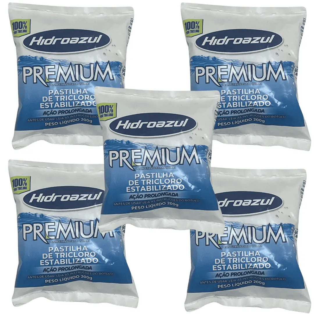 Kit 05 Pastilha Tablete Hidroazul Premium 200g Para Piscina