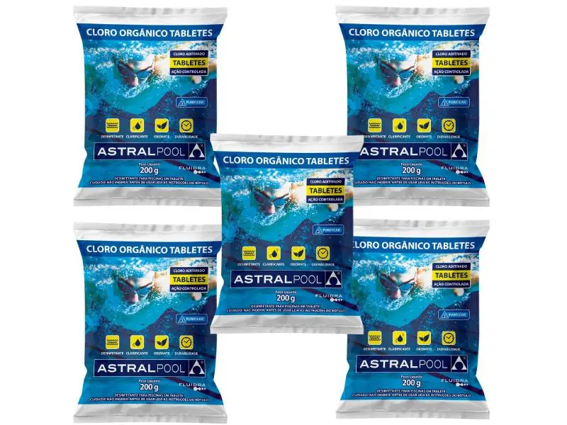Kit 05 Pastilha Tablete Astralpool Fluidra 200g Para Piscina