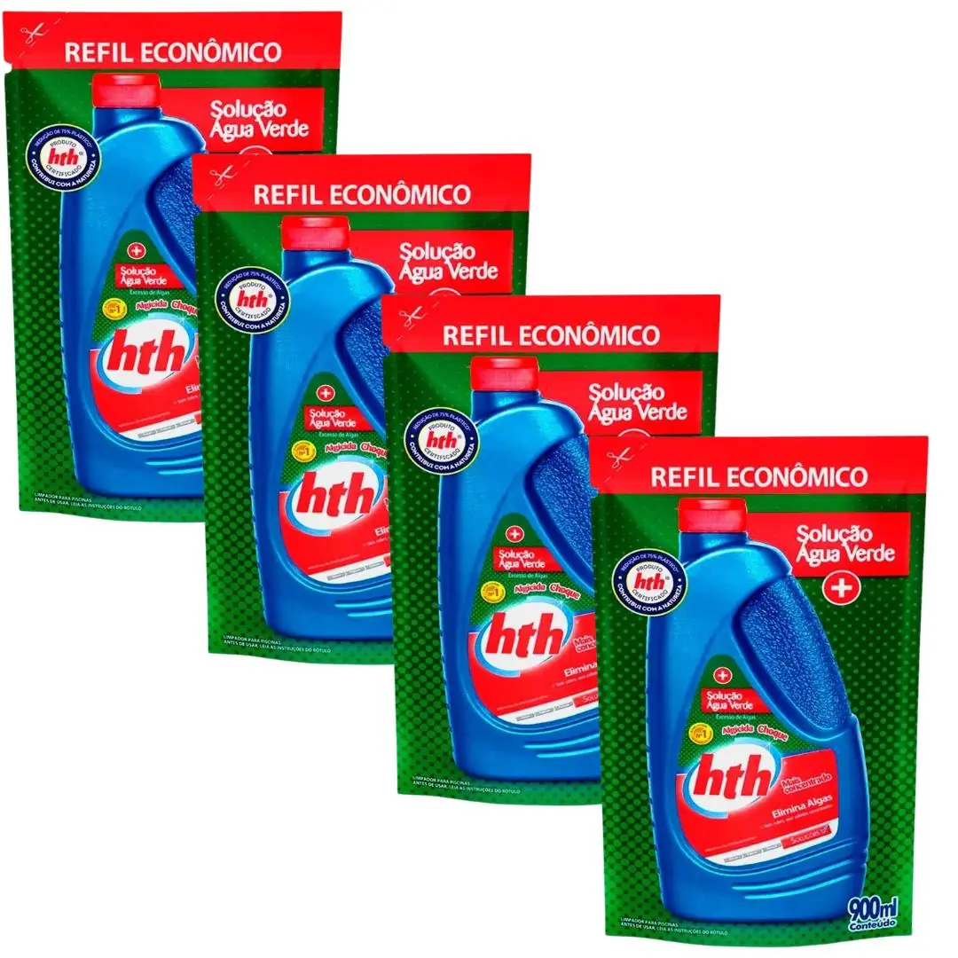 Kit 04 Hth Algicida Choque Solução Água Verde 900ml