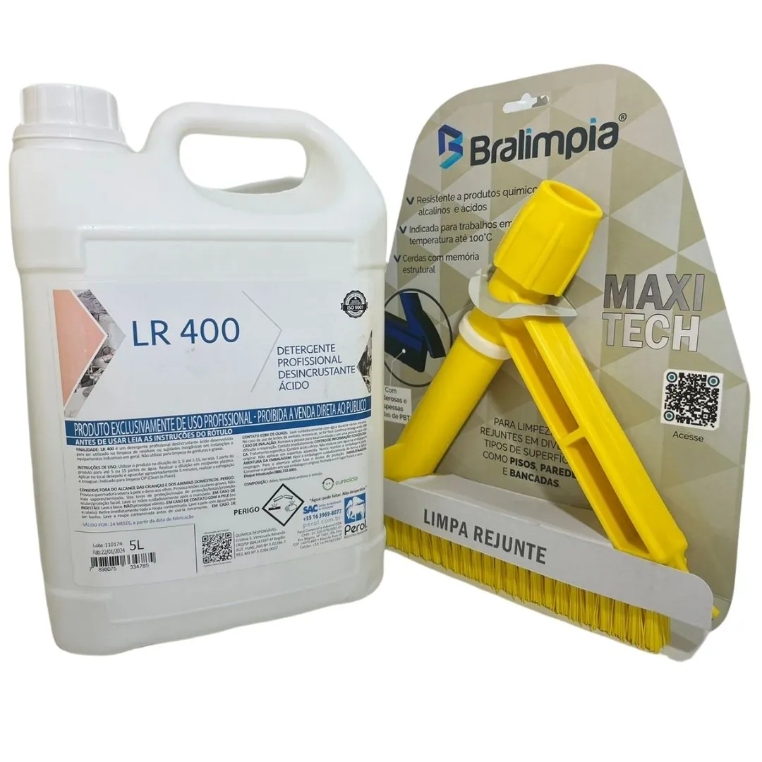 Kit Lr 400 Detergente Limpa Rejunte + Escova Profi Bralimpia - Amarelo