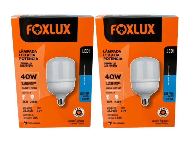 Lampada Led Bulbo 40w 6500 K Foxlux Bivolt Kit 02 Und