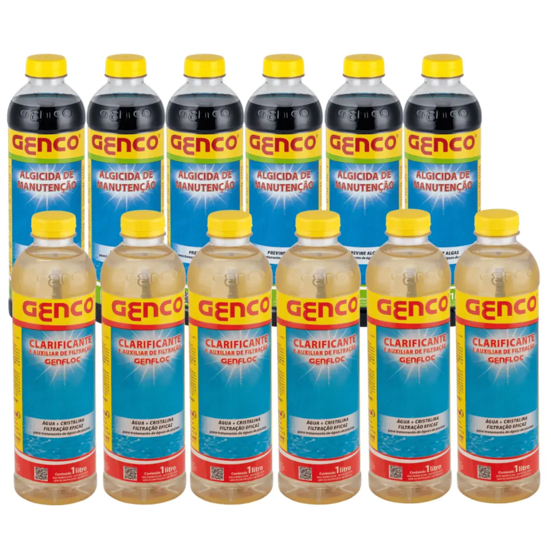 Kit 6 Algicida De Manutenção 6 Clarificante Genfloc Genco 1l