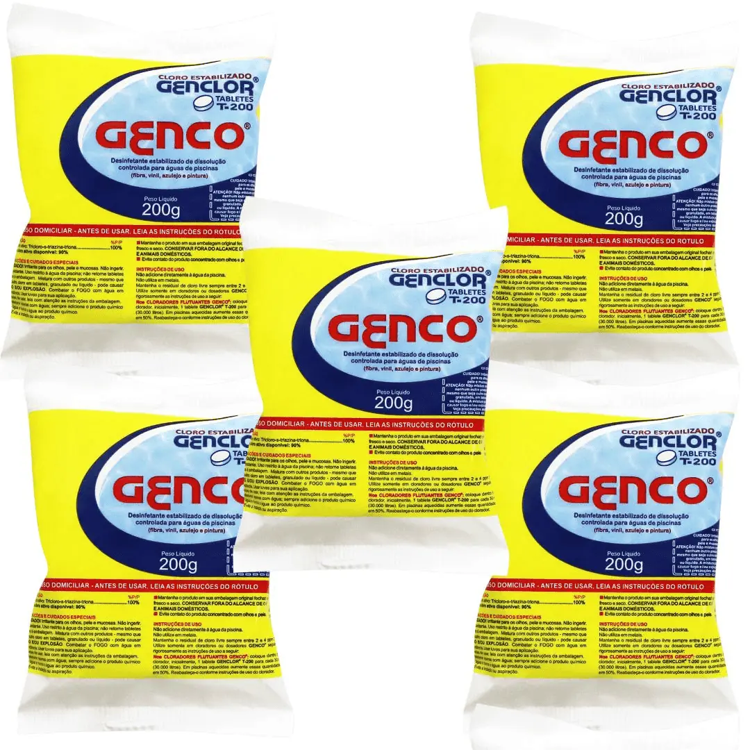 Kit 05 Pastilha Tablete Genco Genclor 200g Para Piscina