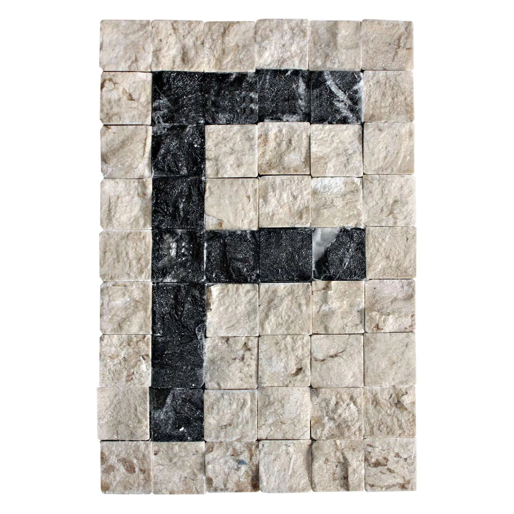 Letra Casa "F" 10cm Assentado Mármore Bege e Preto