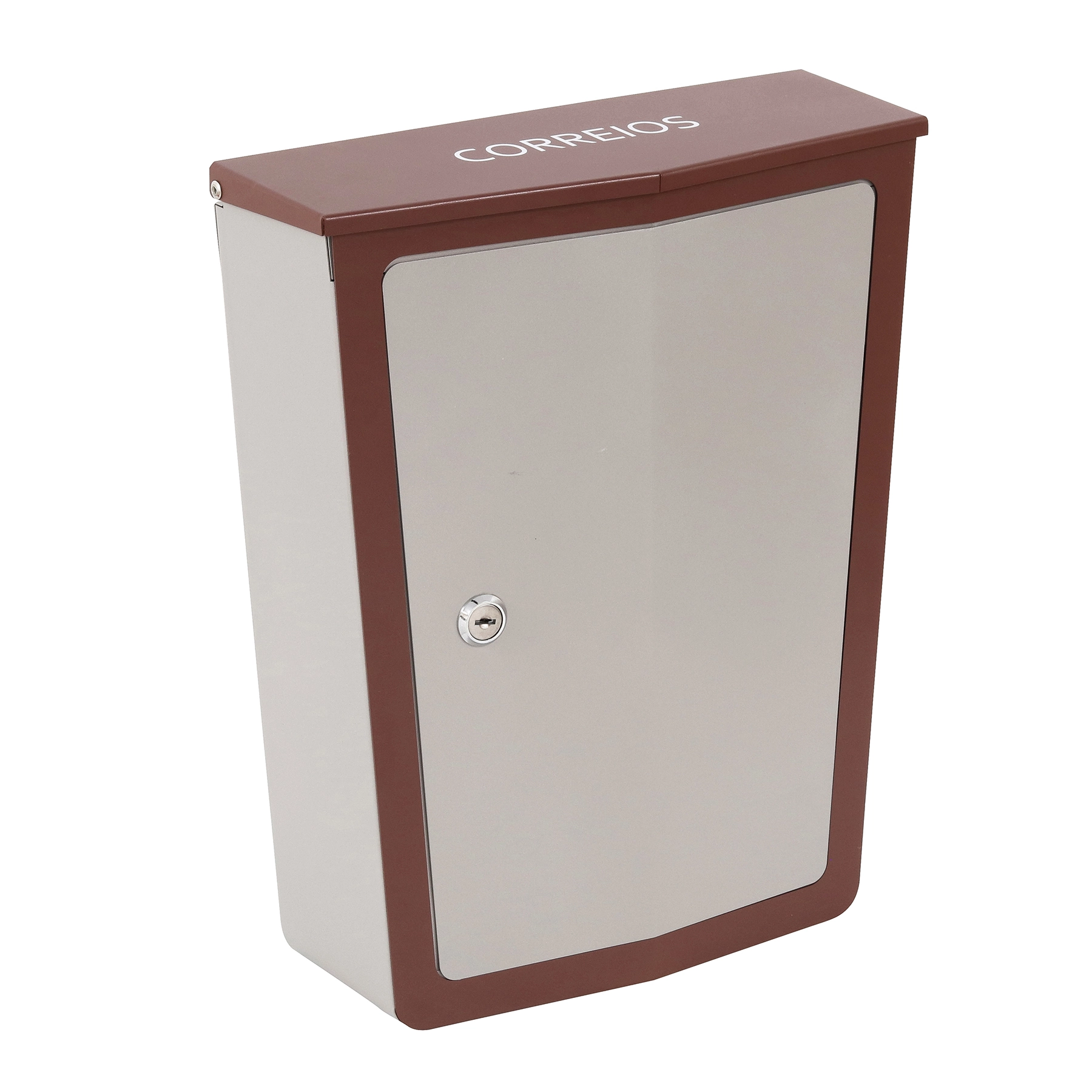 Caixa de Correiocom Fechadura para Muro Aço Galvanizado Cinza e Marrom 36,5x30x12cm