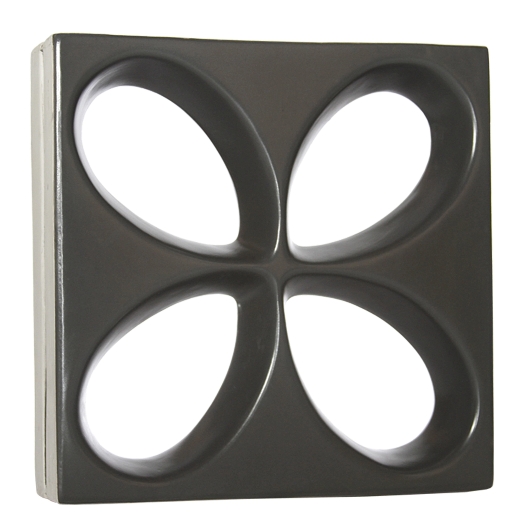 Cobogó Cerâmico Esmaltado Acetinado 30x30cm Preto Floral Essenza