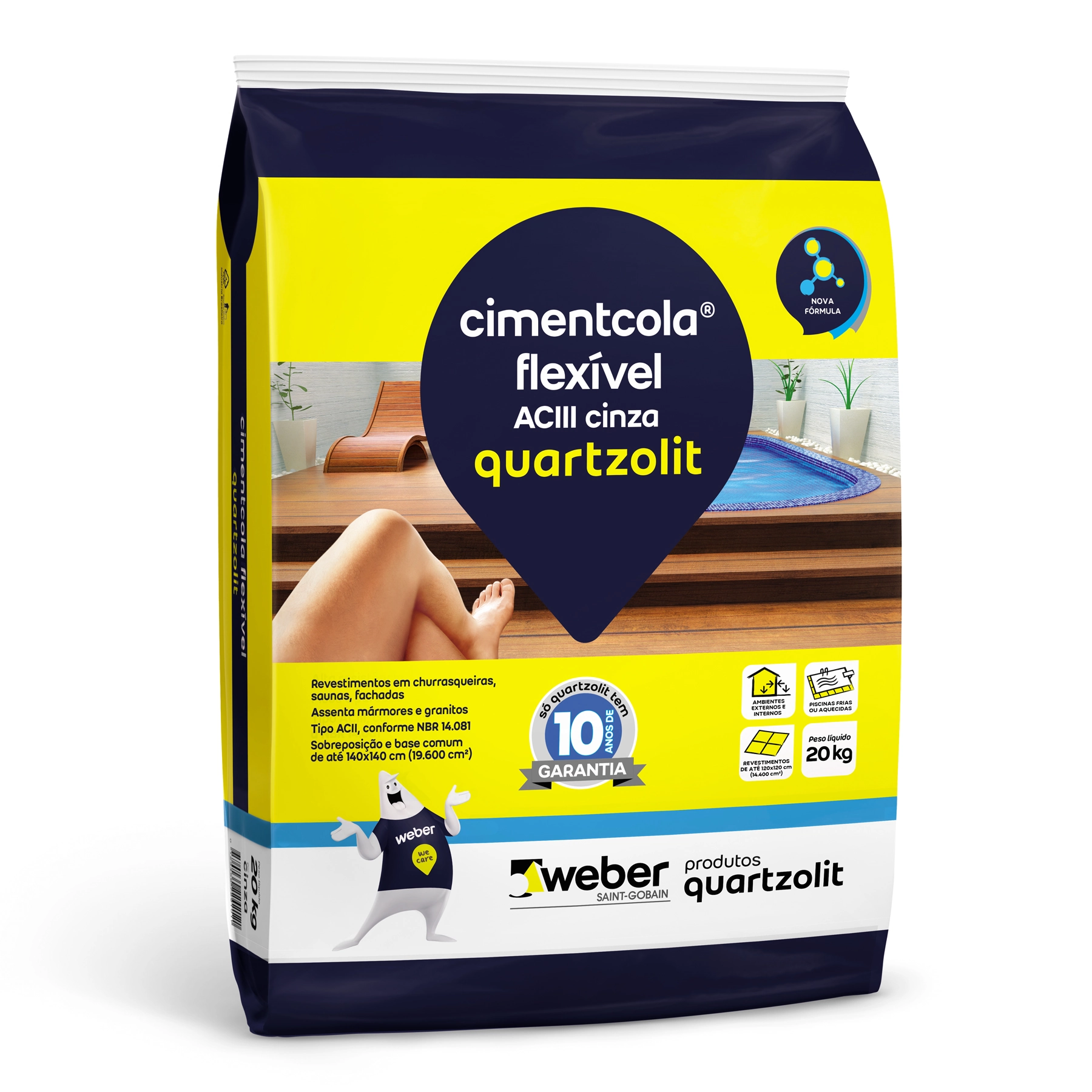 Argamassa ACIII Interno e Externo 20kg Cinza Cimentcola Flexível Quartzolit