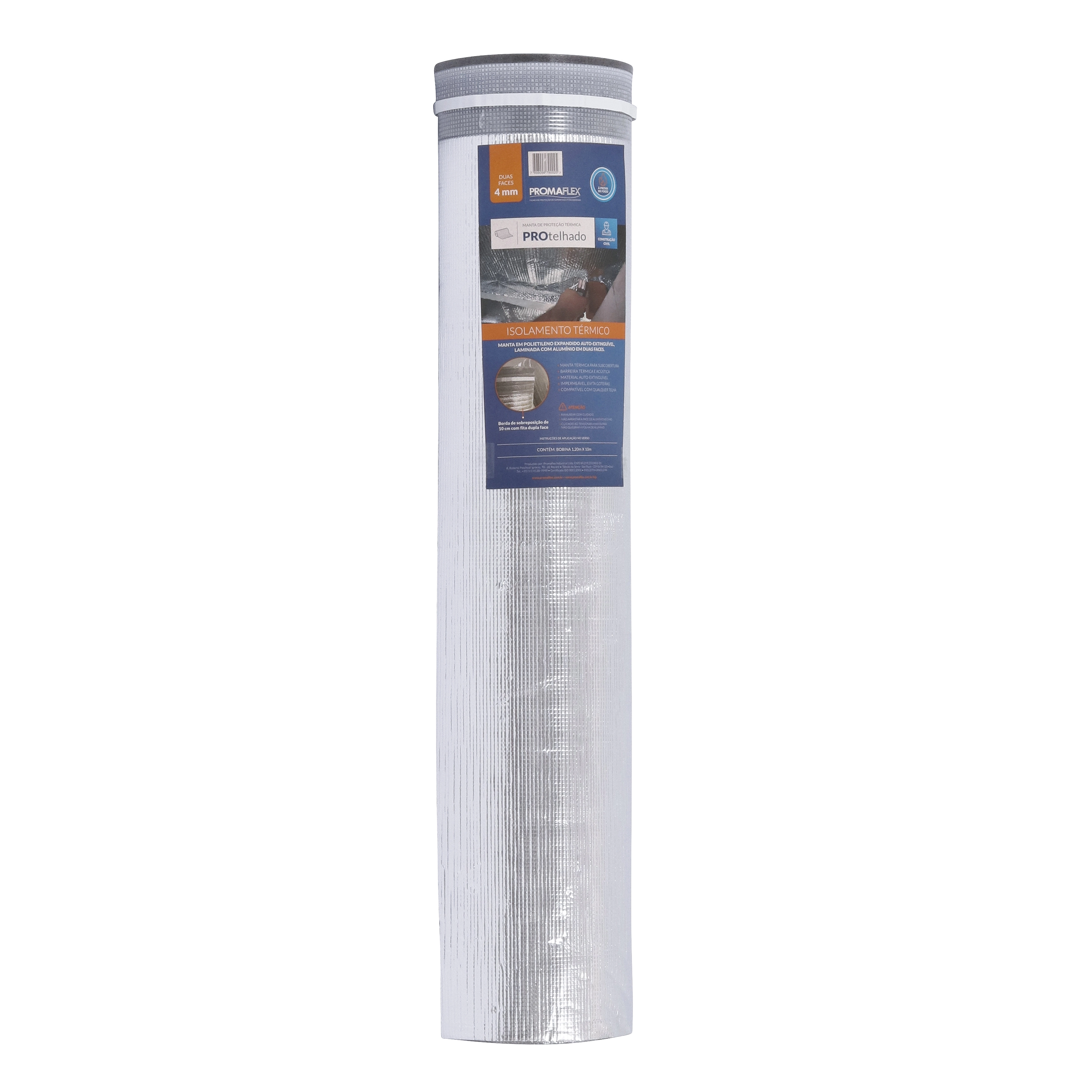 Manta Isolante Térmica para Telhado e Parede em Polietileno Expandido e Alumínio 12m² 2 Faces 120x0,4cm Promaflex