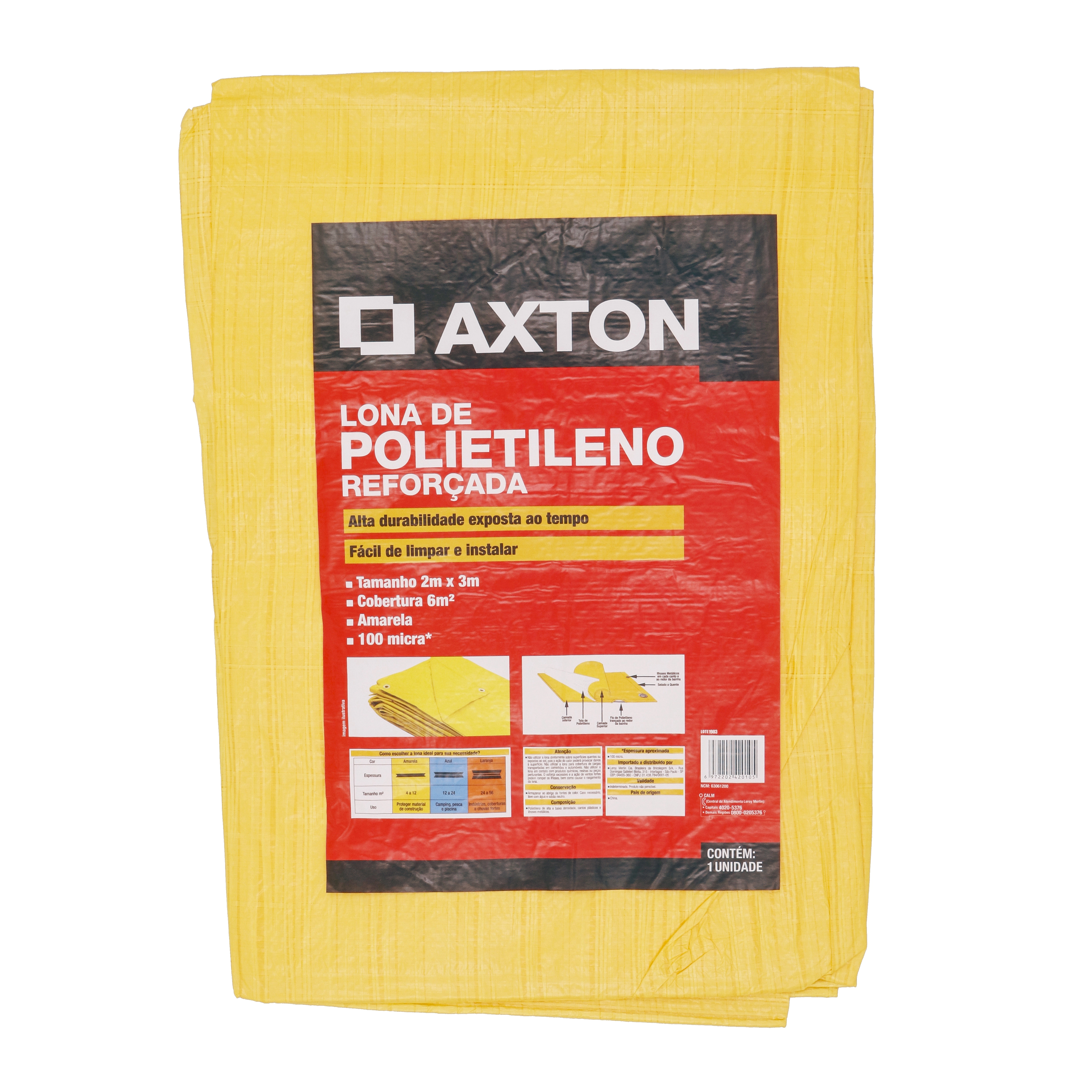 Lona Reforçada Polietileno Amarela 2x3m 100 micra* Axton