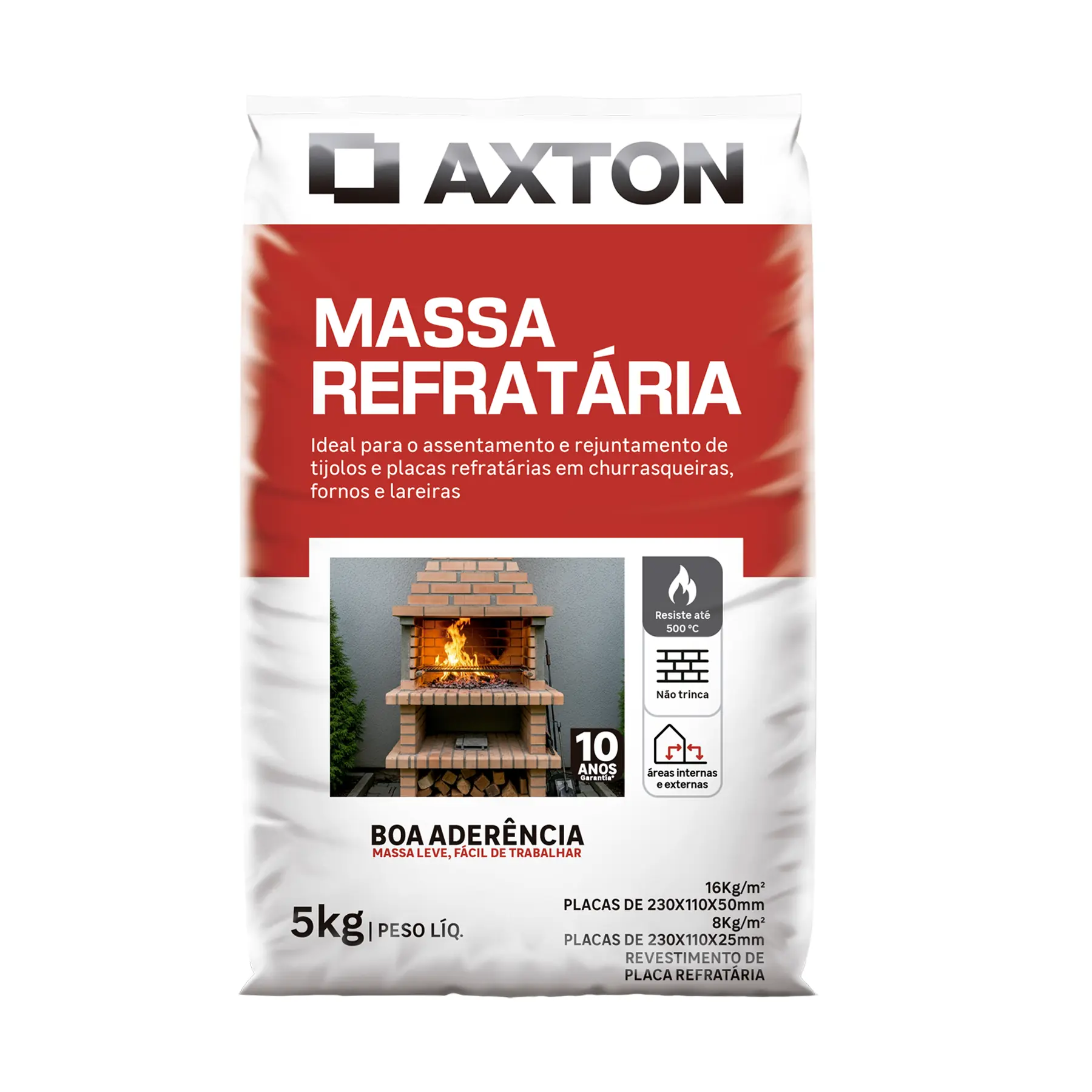 Argamassa Assenta e Rejunta Massa Refratária Interno|Externo 5kg Cinza Axton